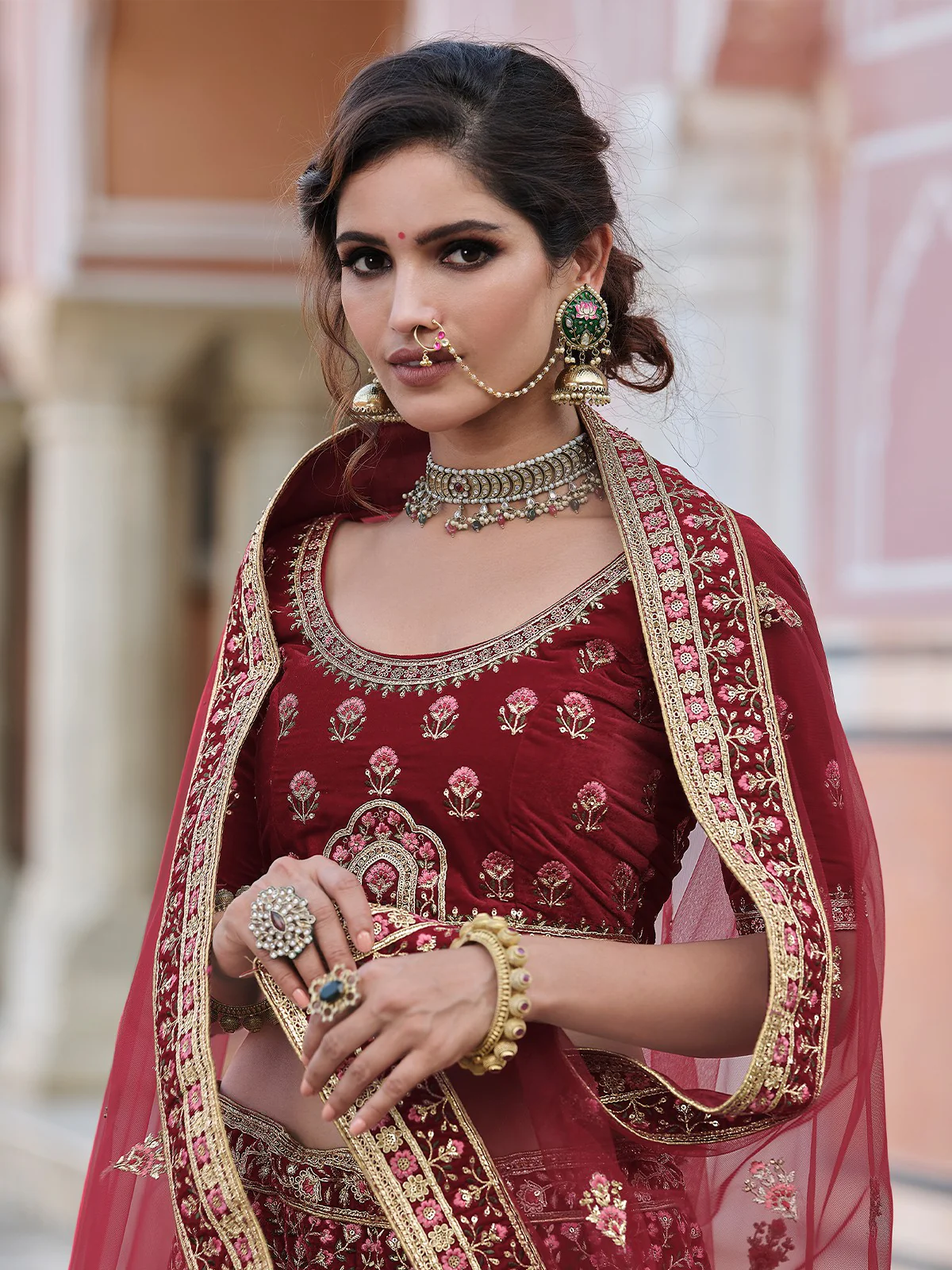 Odette Women Fancy Maroon Semi Stitched Lehenga With Unstitched Blouse - Image 2