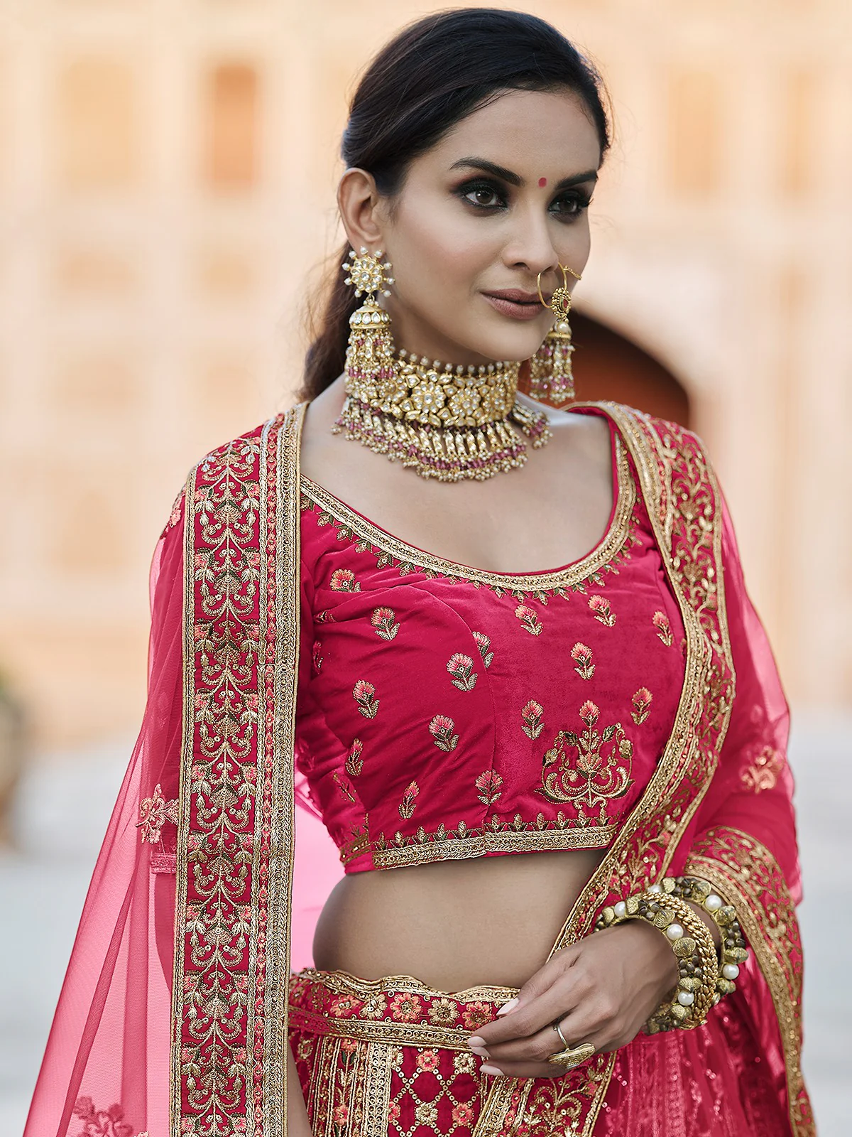 Odette Women Fancy Pink Semi Stitched Lehenga With Unstitched Blouse - Image 2
