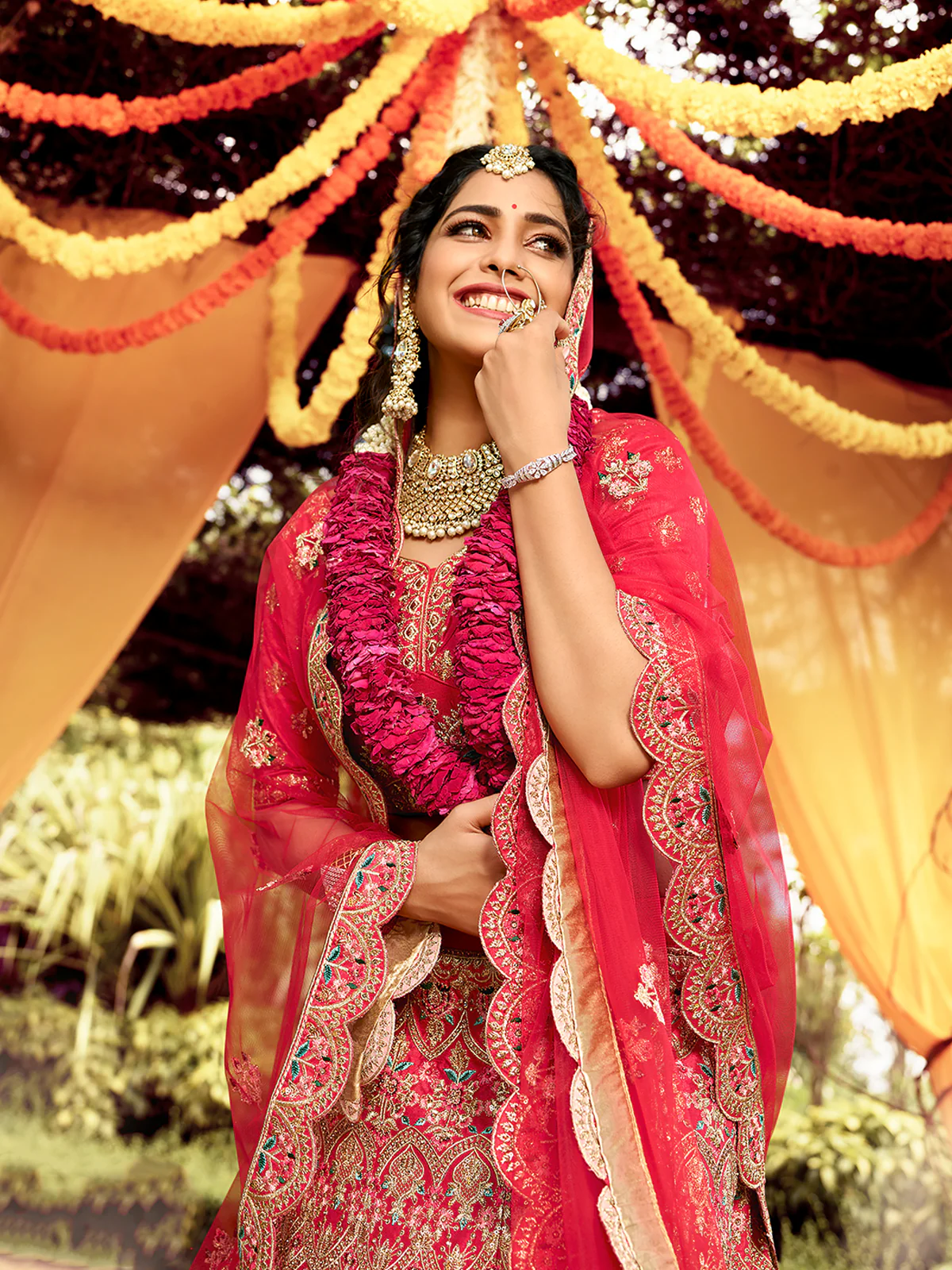 Odette Women Fancy Red Semi Stitched Semi Stitched Lehenga With Unstitched Blouse - Image 2
