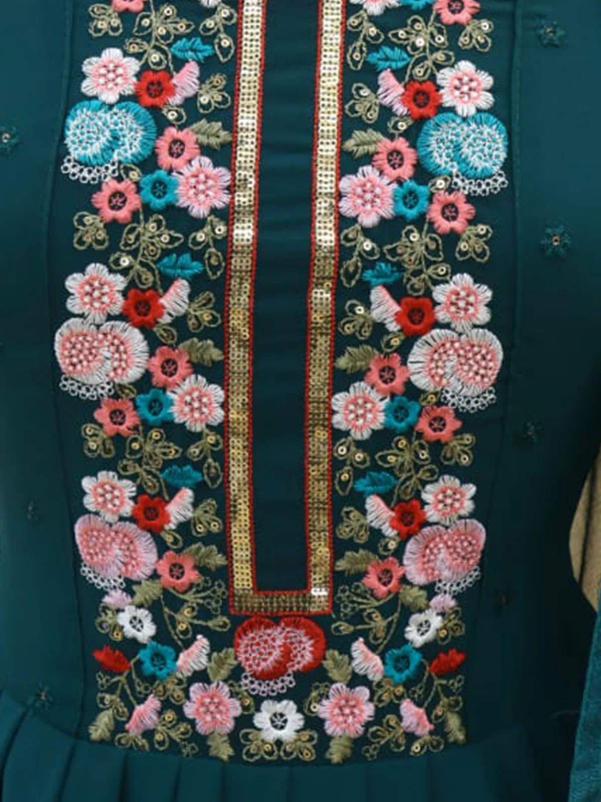Odette Women Faux Georgette Party Wear Salwar Kameez In Teal Semi Stitched Anarkali - Image 3