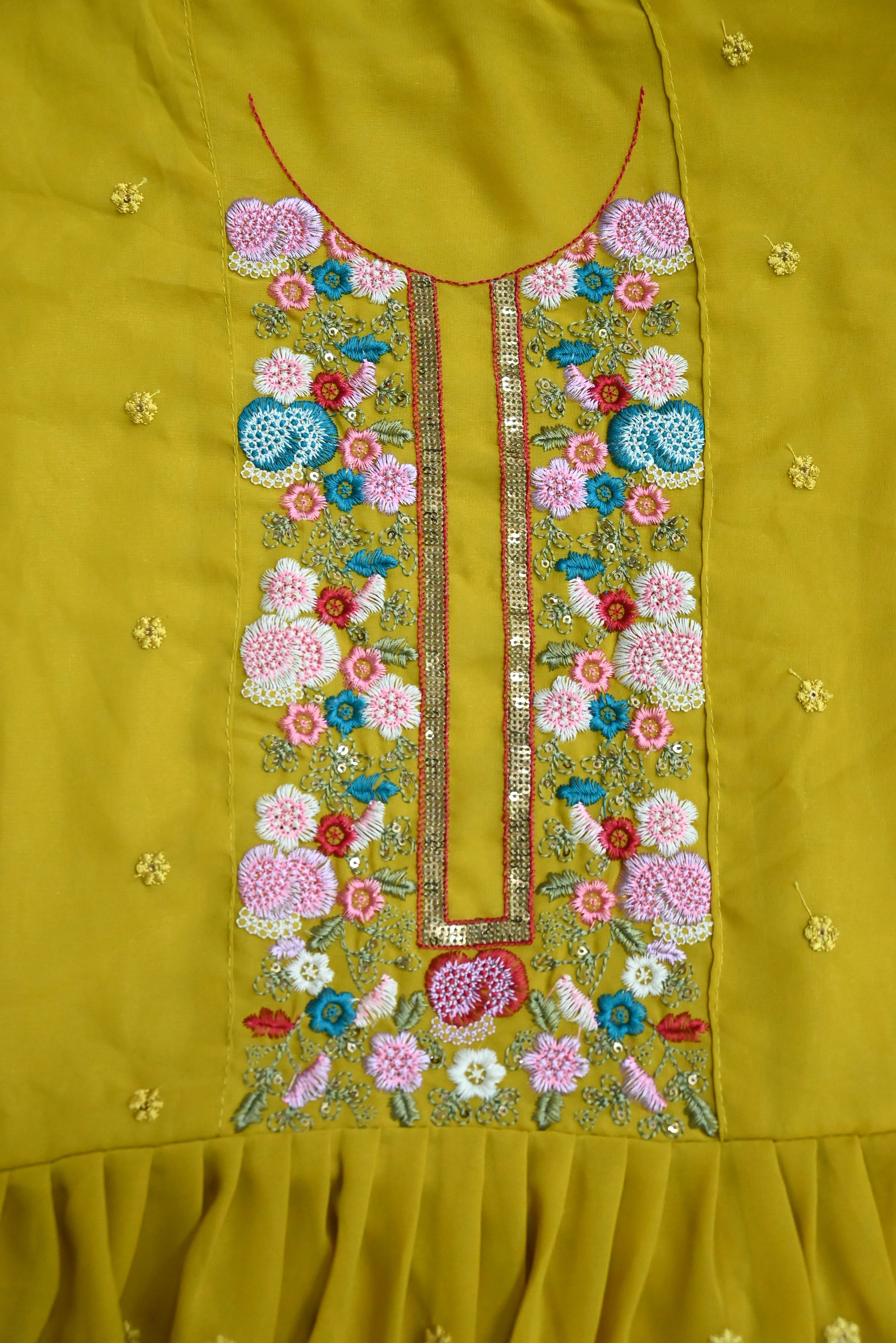 Odette Women Faux Georgette Party Wear Salwar Kameez In Yellow Semi Stitched Anarkali - Image 3
