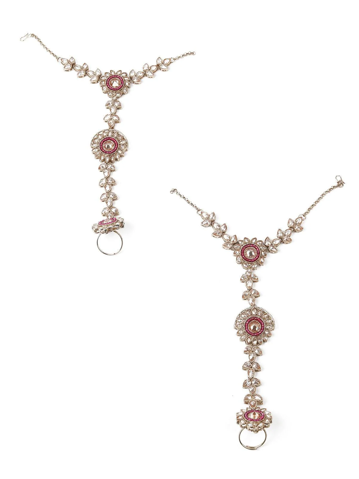 Odette Women Faux Pearl And Kundan Three Layered Jewelry Set - Image 10