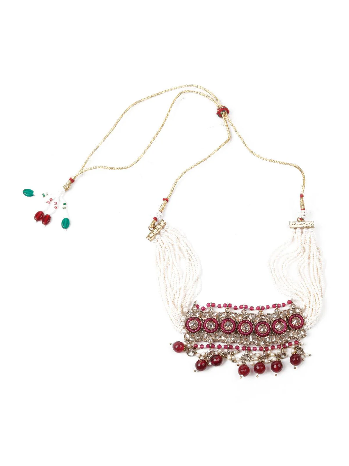 Odette Women Faux Pearl And Kundan Three Layered Jewelry Set - Image 12