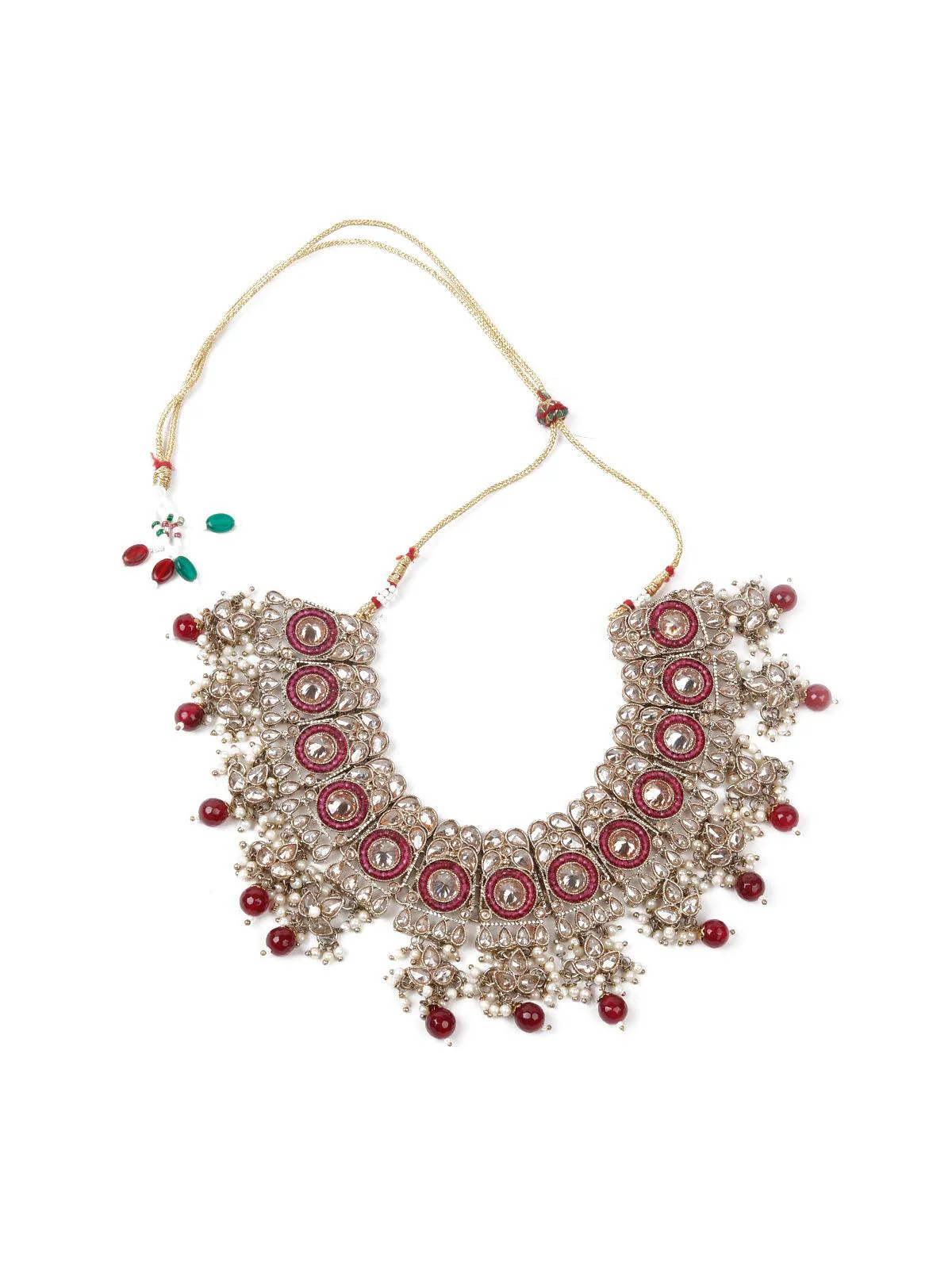 Odette Women Faux Pearl And Kundan Three Layered Jewelry Set - Image 7
