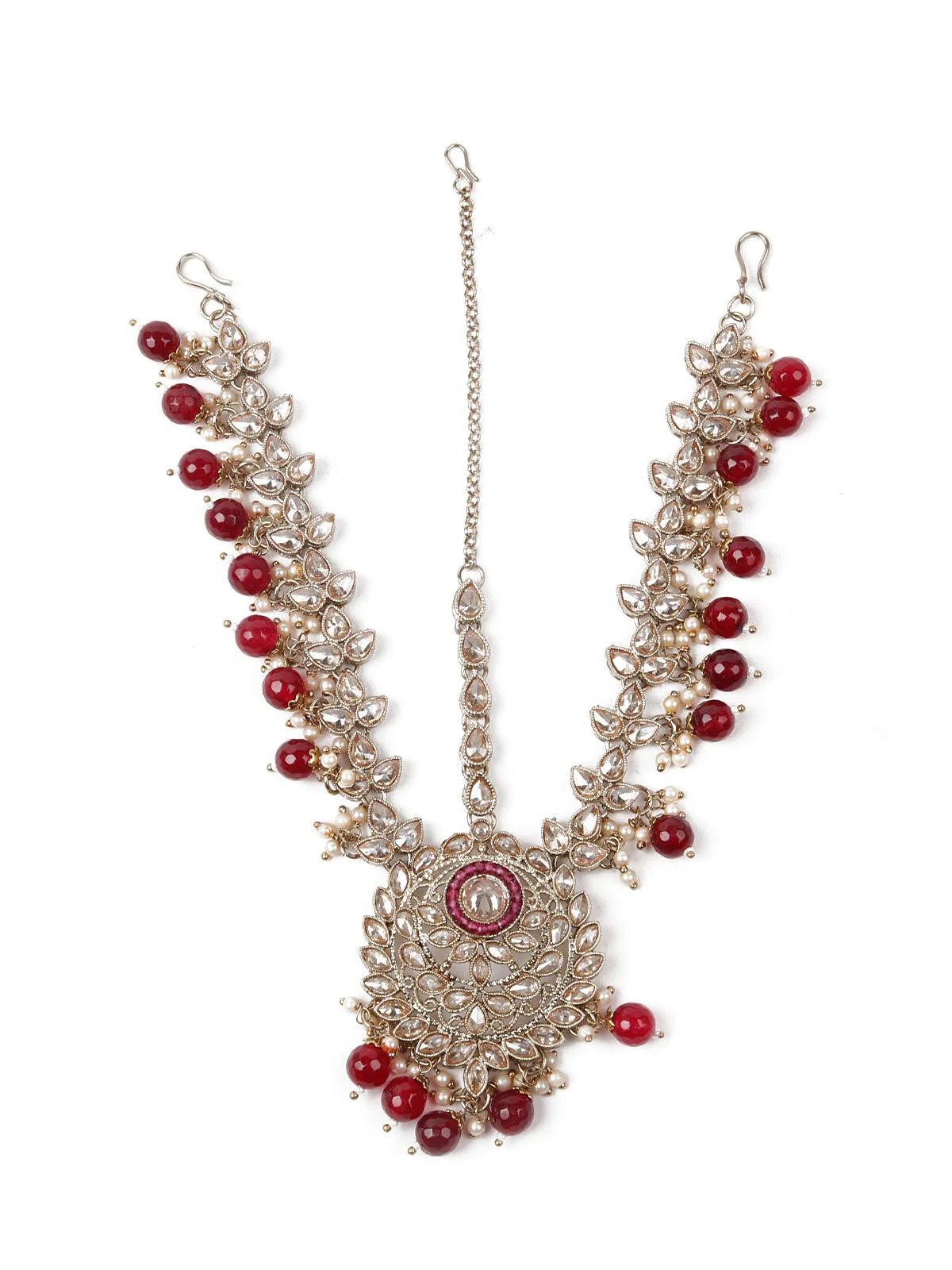 Odette Women Faux Pearl And Kundan Three Layered Jewelry Set - Image 8