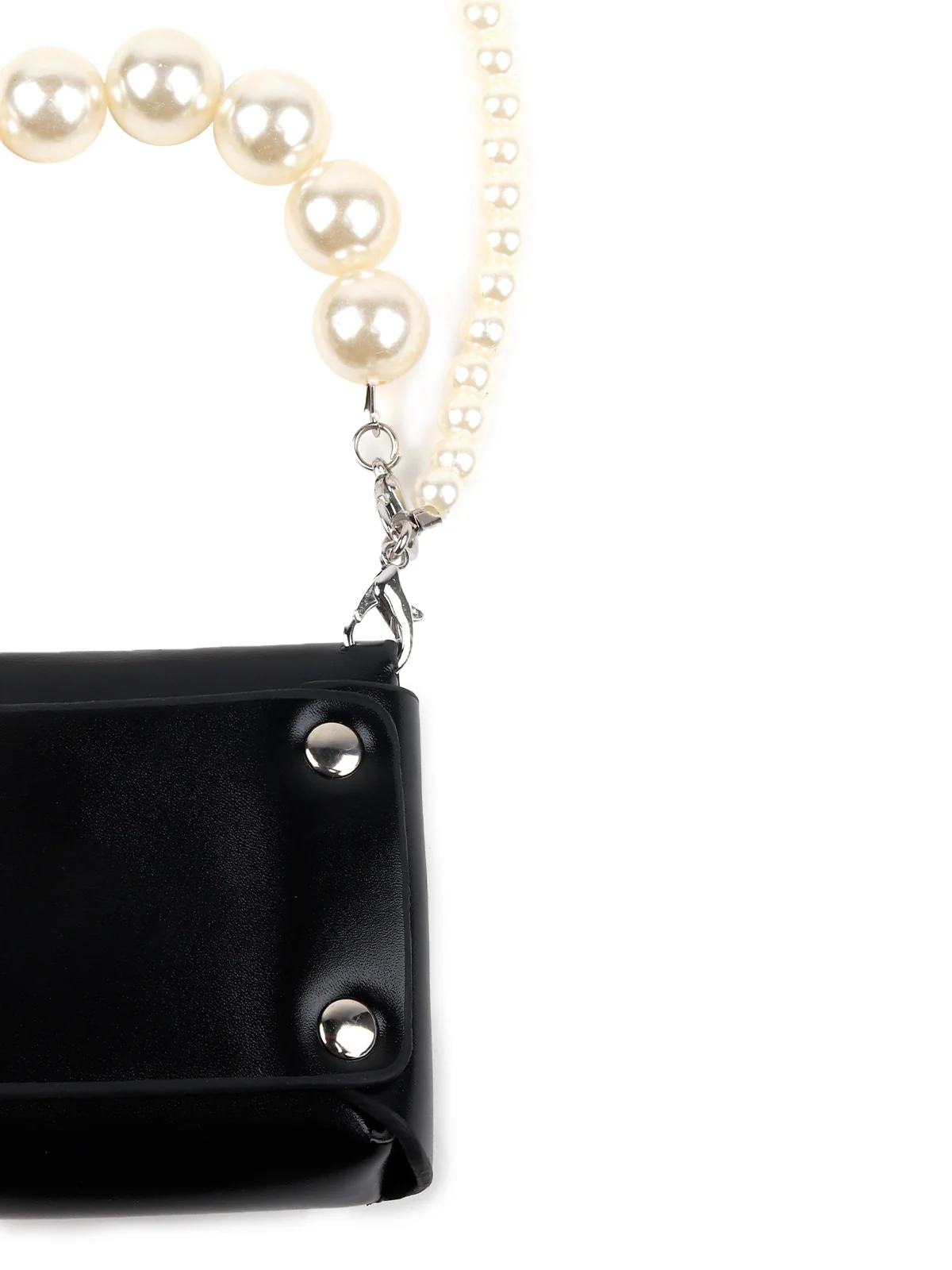 Odette Women Faux Stones Embellished Black Pouch With Pearl Belt - Image 5