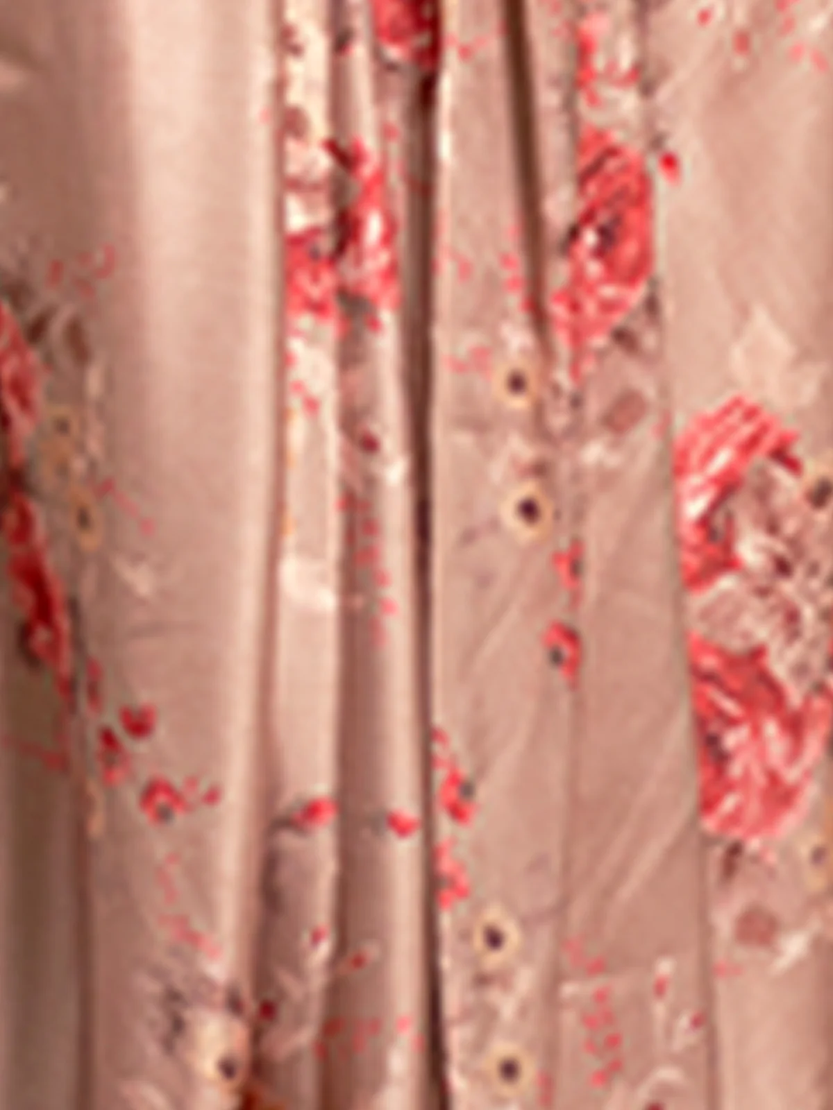 Odette Women Festive Beige Satin Printed Saree With Unstitched Blouse - Image 5