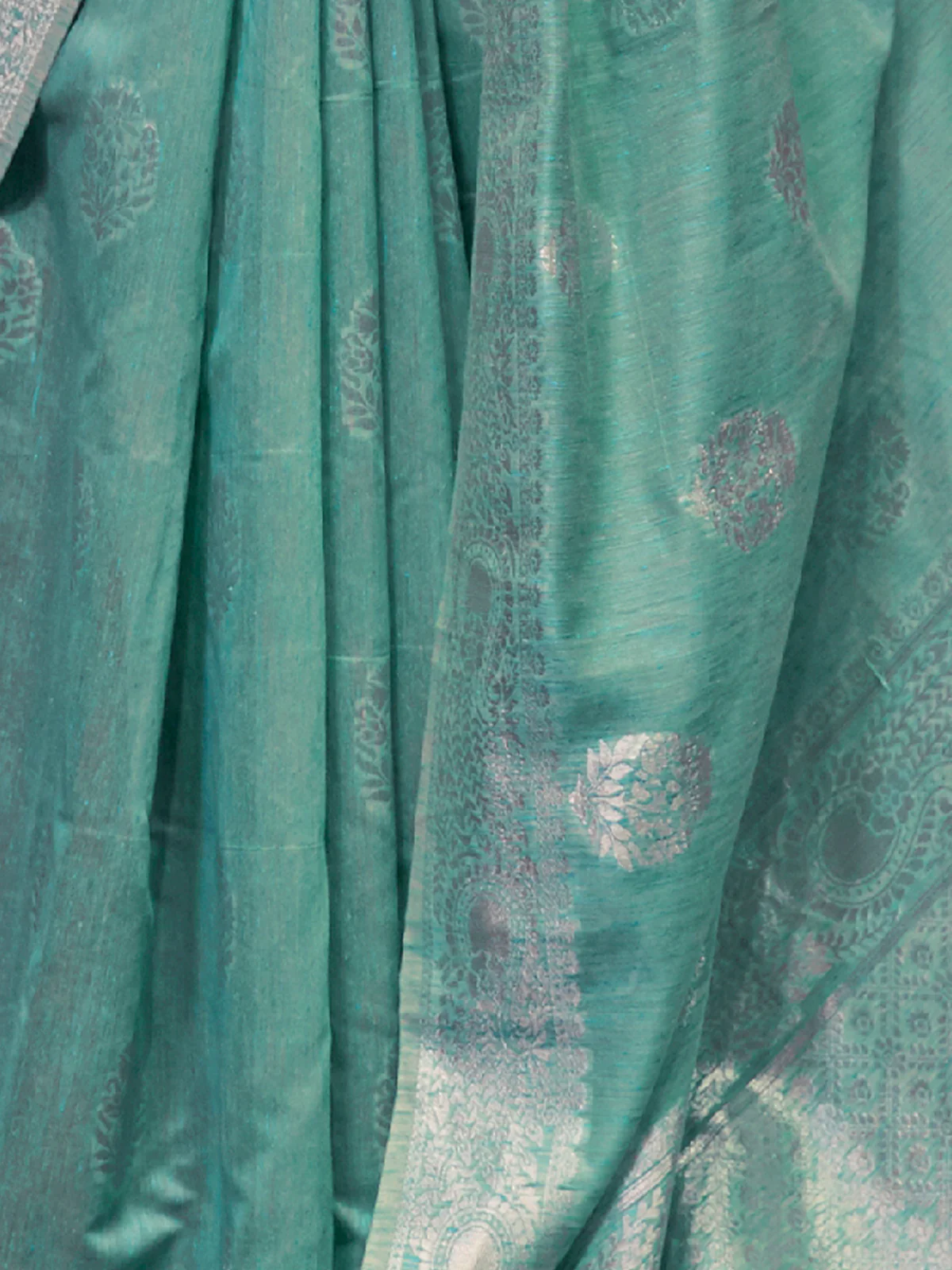 Odette Women Festive Sea Green Linen Blend Woven Saree With Unstitched Blouse - Image 3