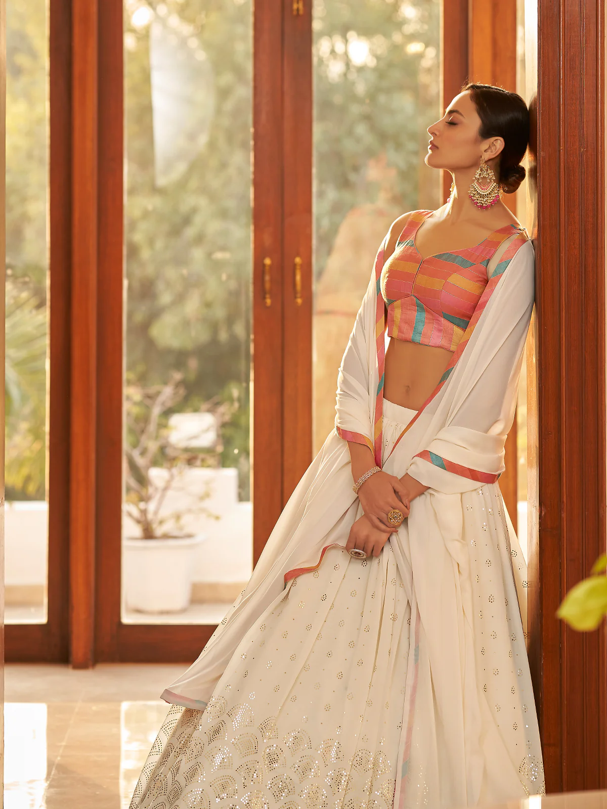 Odette Women Beige Semi Stitched Lehenga With  Unstitched Blouse - Image 4