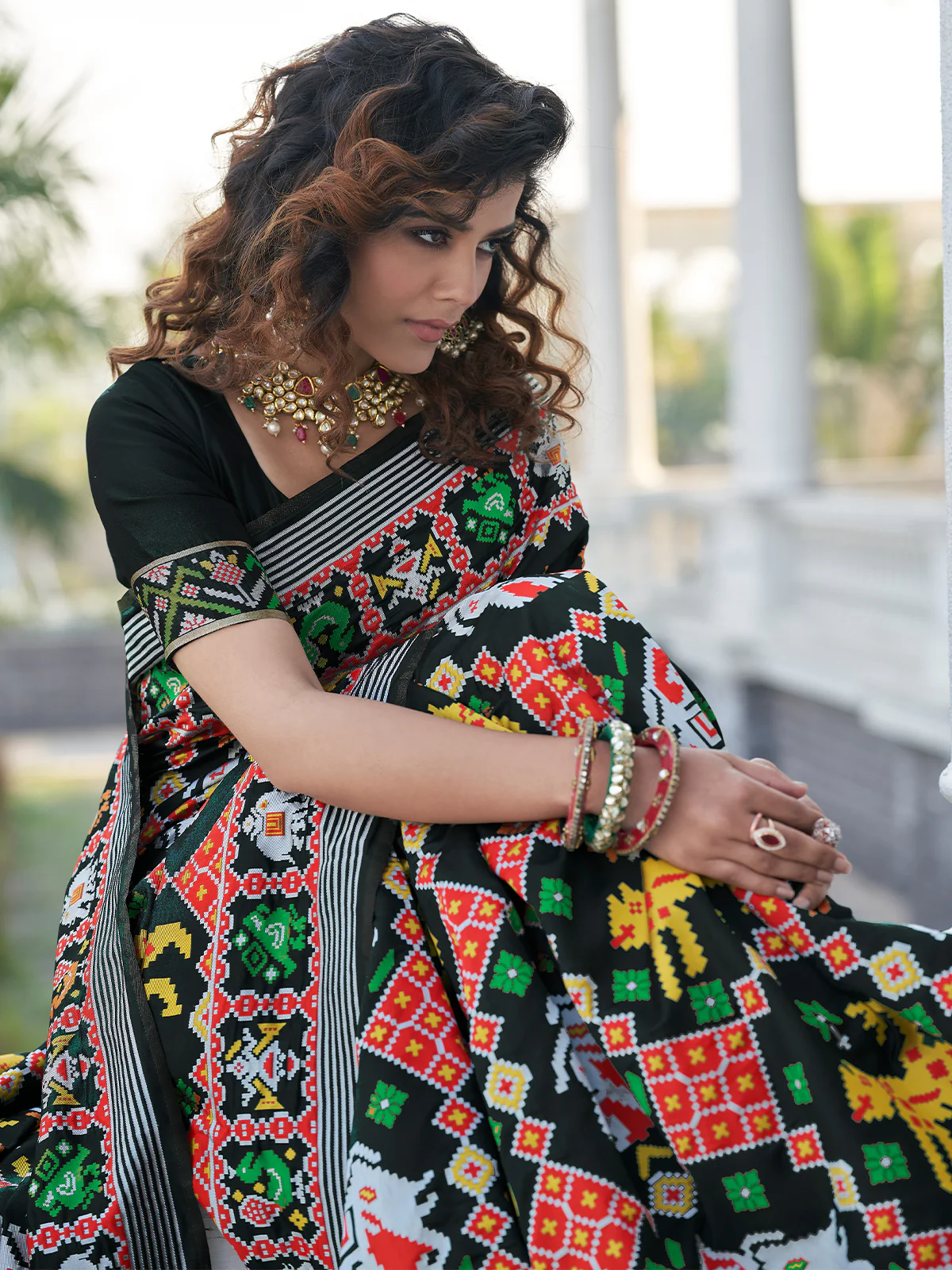 Odette Women Festive Designer Black Saree With Unstitched Blouse - Image 2