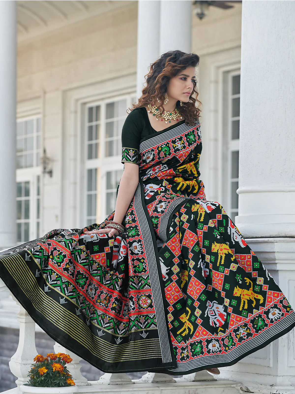 Odette Women Festive Designer Black Saree With Unstitched Blouse - Image 3