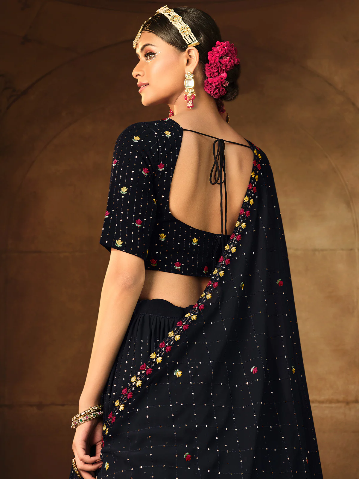 Odette Women Blue Semi Stitched Lehenga With  Unstitched Blouse - Image 4