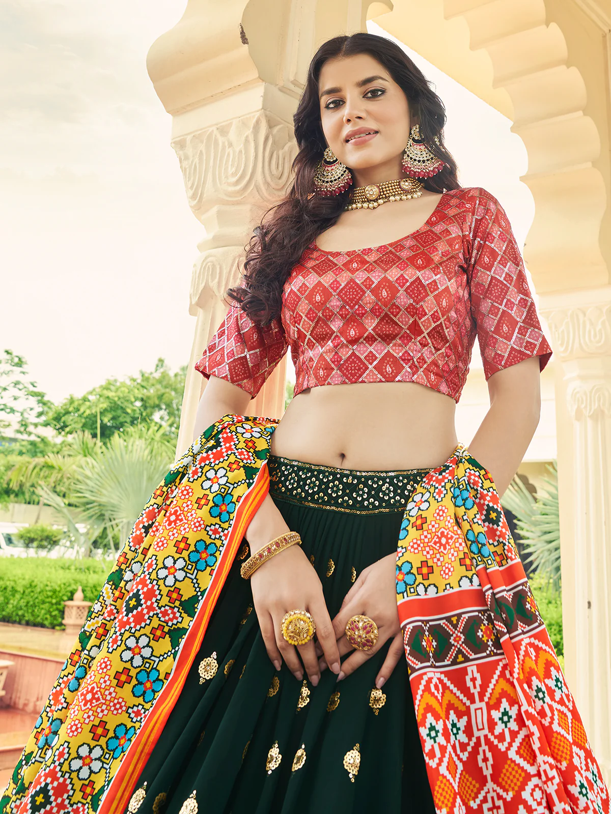 Odette Women Green Semi Stitched Lehenga With  Unstitched Blouse - Image 4