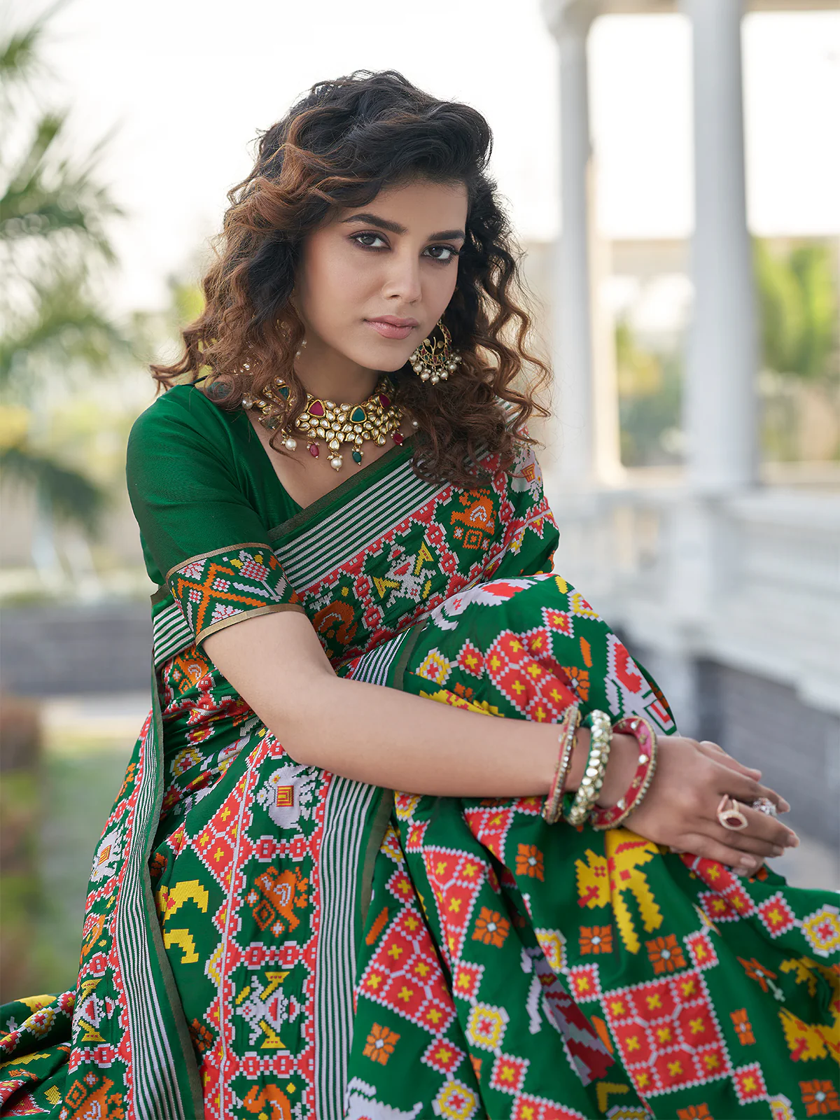 Odette Women Festive Designer Green Saree With Unstitched Blouse - Image 2