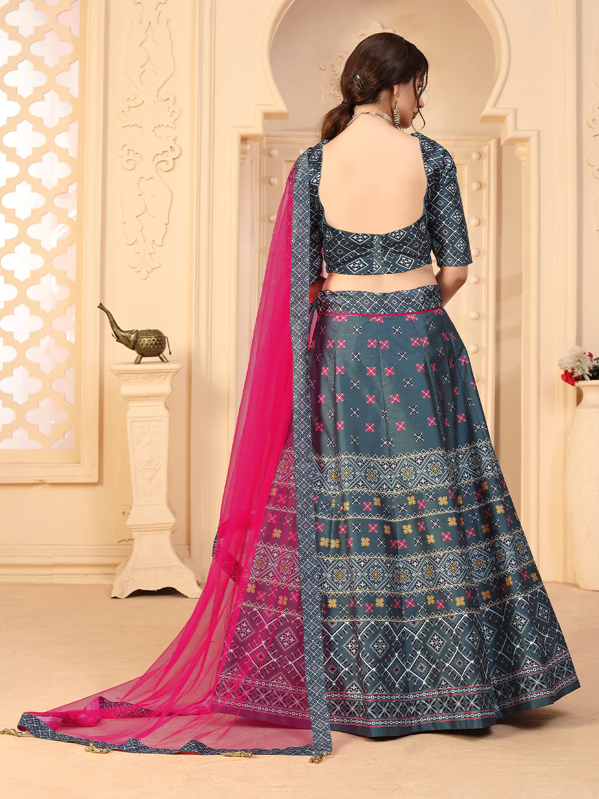Odette Women Grey Semi Stitched Lehenga With  Unstitched Blouse - Image 3