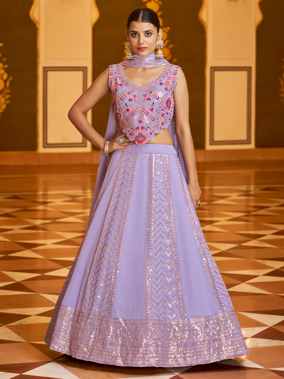 Odette Women Lavender Semi Stitched Lehenga With  Unstitched Blouse - Image 2