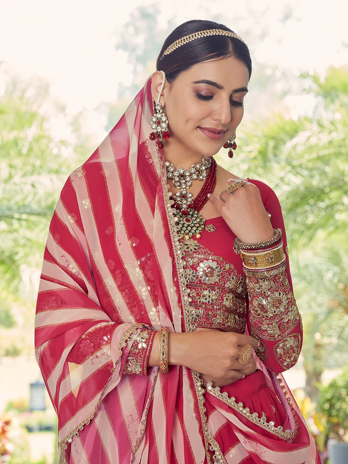 Odette Women Festive Designer Magenta Semi Stitched Lehenga With Unstitched Blouse - Image 4