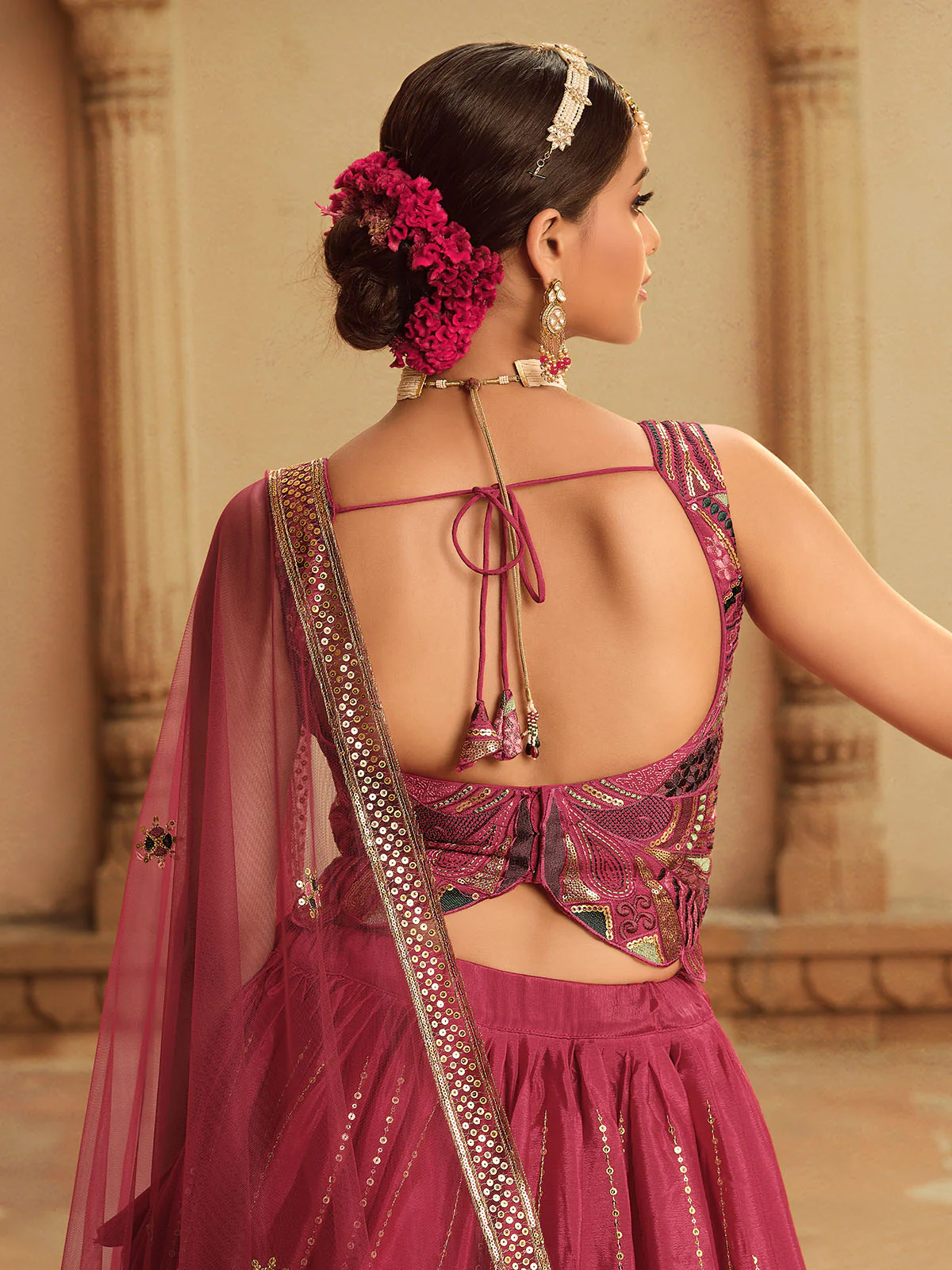 Odette Women Magenta Semi Stitched Lehenga With  Unstitched Blouse - Image 4