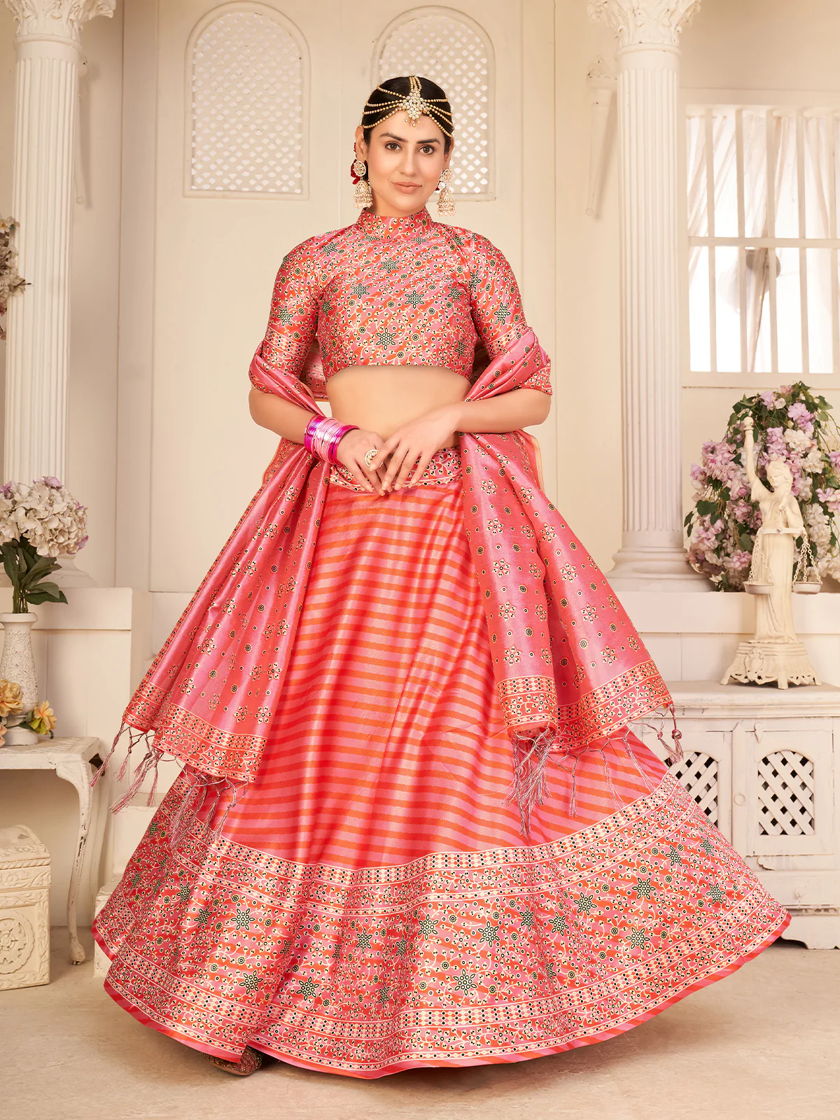 Odette Women Pink Semi Stitched Lehenga With  Unstitched Blouse - Image 2