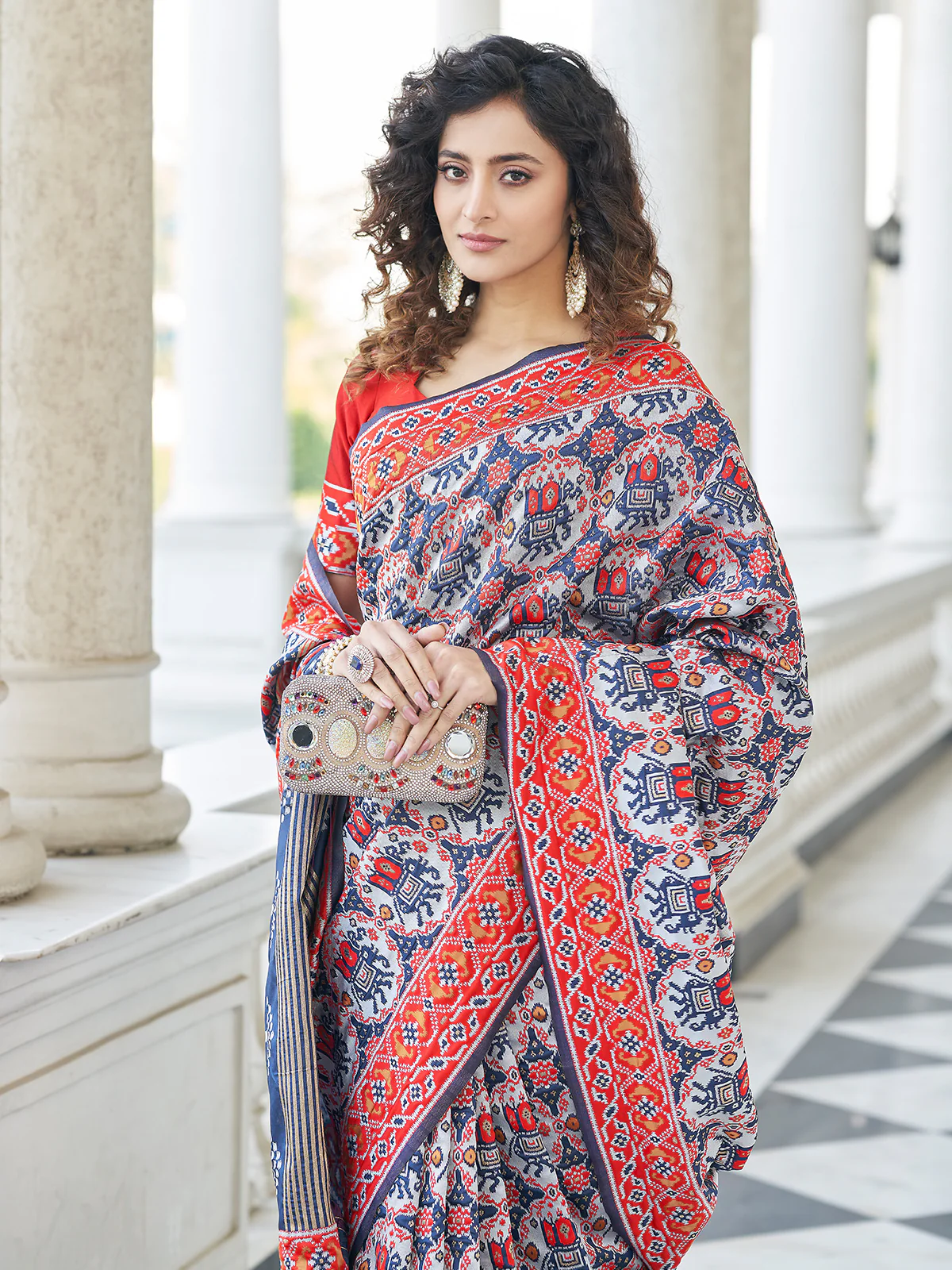 Odette Women Festive Designer Blue Saree With Unstitched Blouse - Image 2
