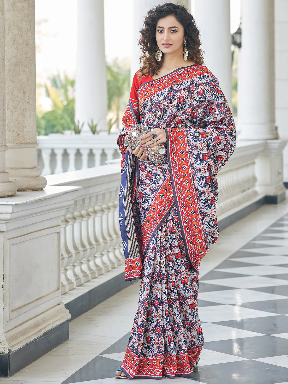 Odette Women Festive Designer Blue Saree With Unstitched Blouse - Image 3