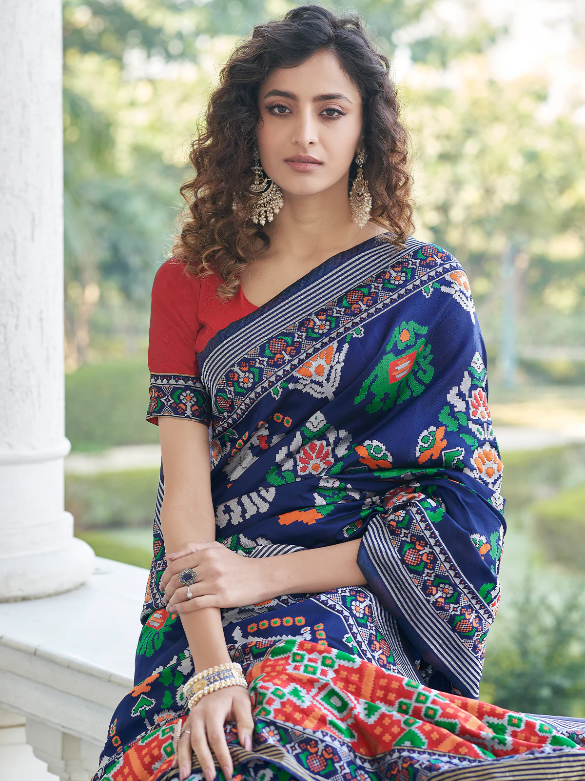 Odette Women Festive Designer Dark Blue Saree With Unstitched Blouse - Image 3