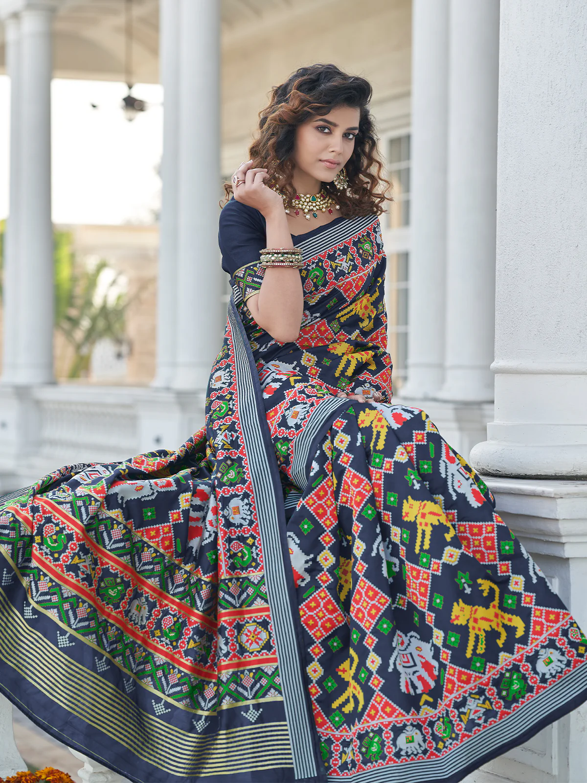 Odette Women Festive Designer Dark Blue Saree With Unstitched Blouse - Image 3