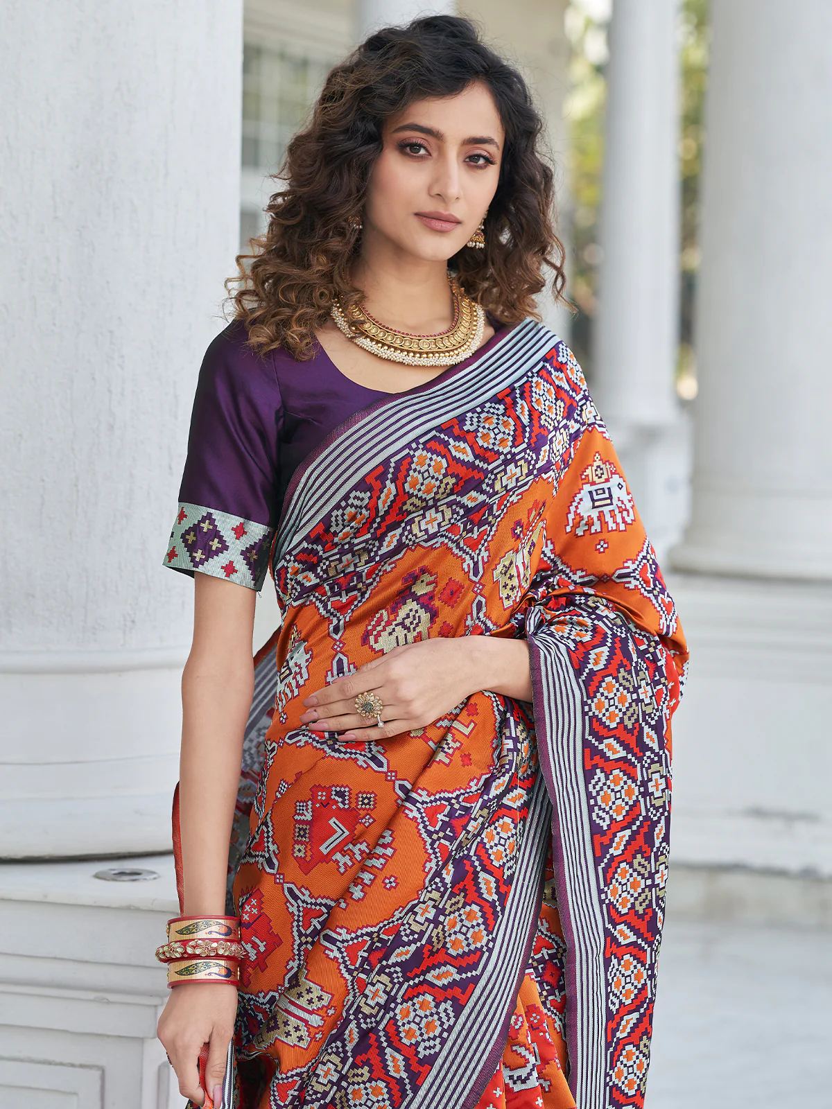 Odette Women Festive Designer Orange Saree With Unstitched Blouse - Image 2