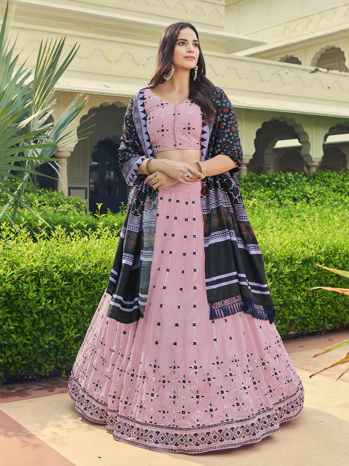 Odette Women Pink Semi Stitched Lehenga With  Unstitched Blouse - Image 2