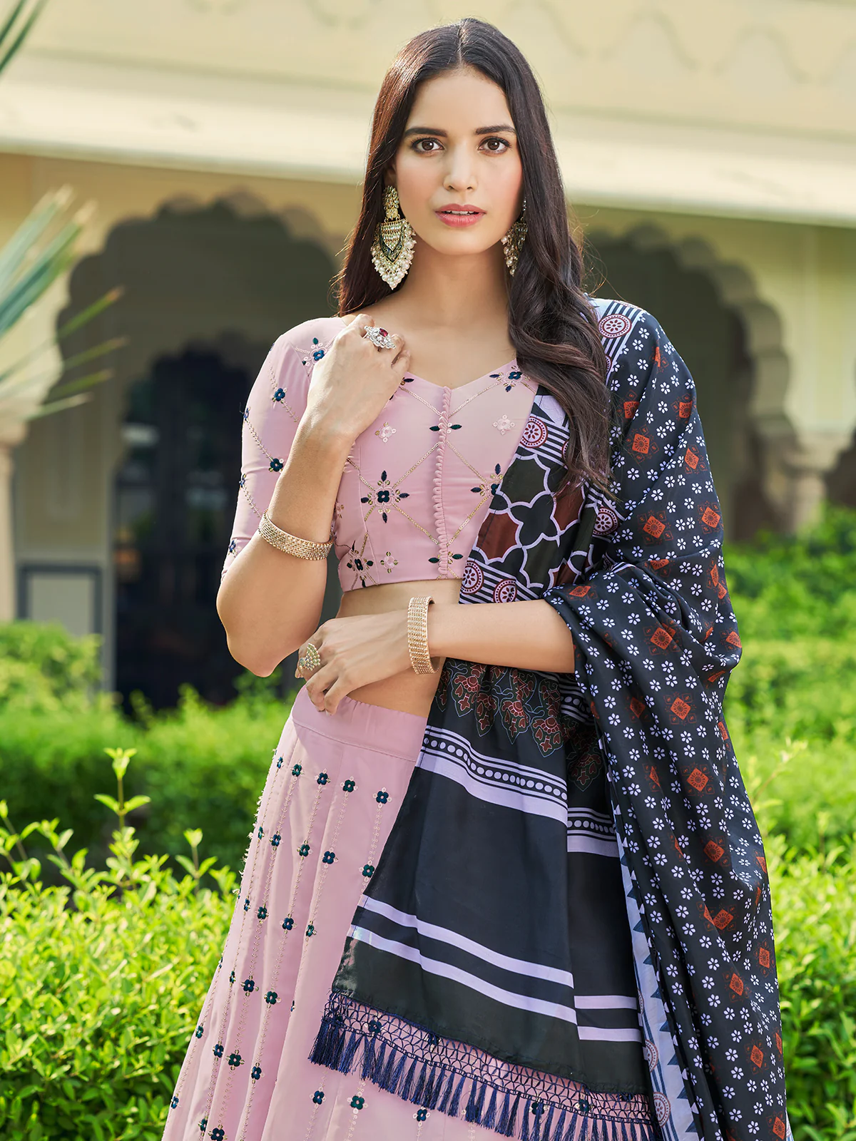 Odette Women Pink Semi Stitched Lehenga With  Unstitched Blouse - Image 3