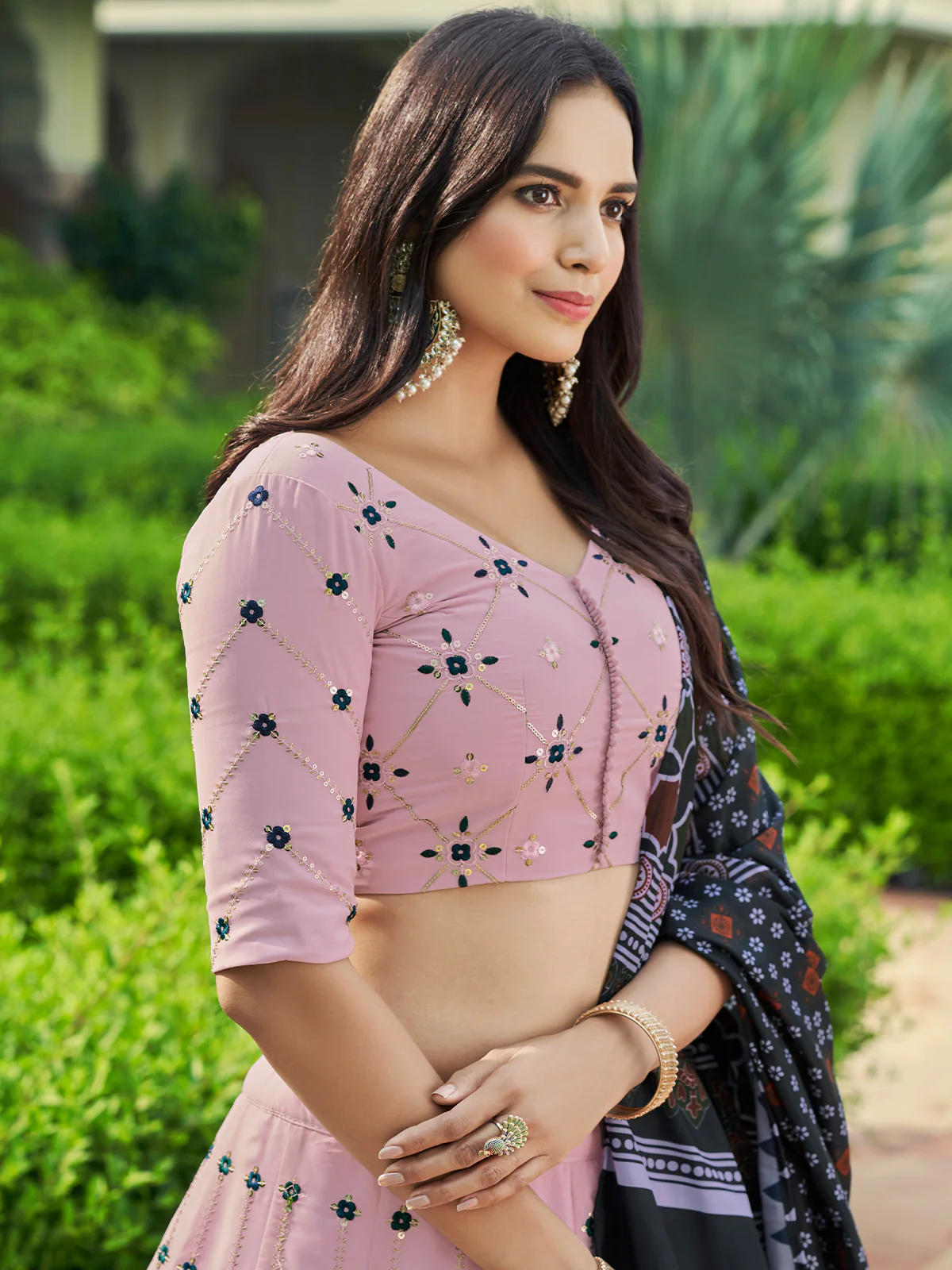Odette Women Pink Semi Stitched Lehenga With  Unstitched Blouse - Image 4