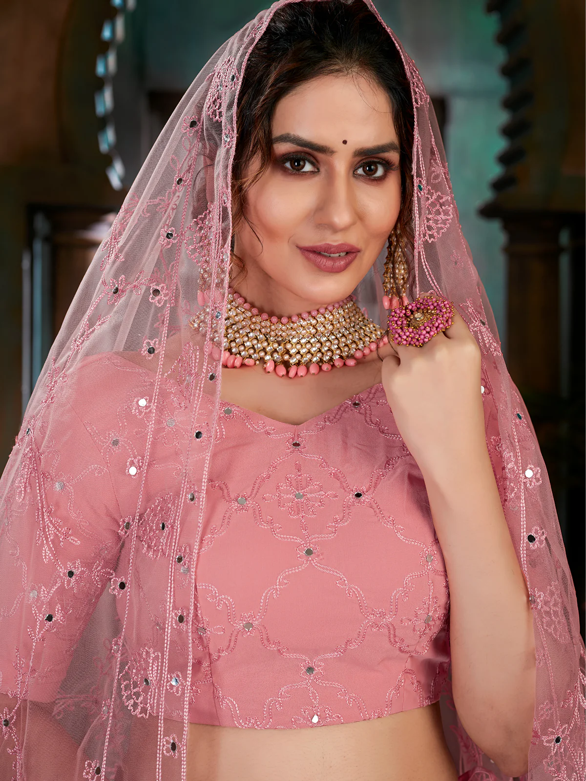 Odette Women Pink Semi Stitched Lehenga With  Unstitched Blouse - Image 3