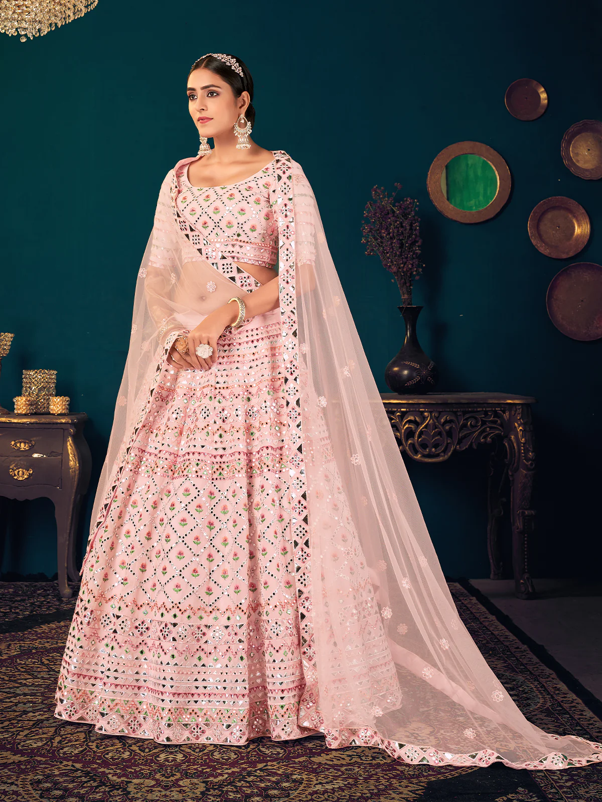Odette Women Pink Semi Stitched Lehenga With  Unstitched Blouse - Image 3