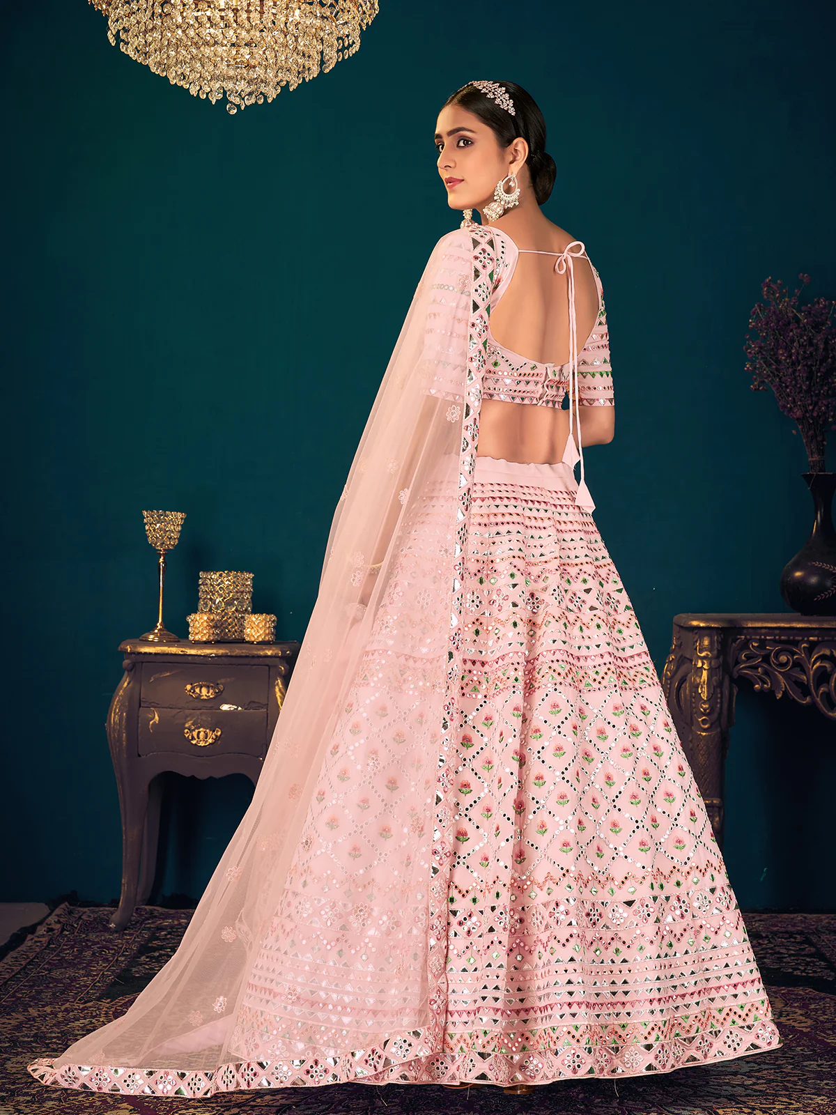 Odette Women Pink Semi Stitched Lehenga With  Unstitched Blouse - Image 4