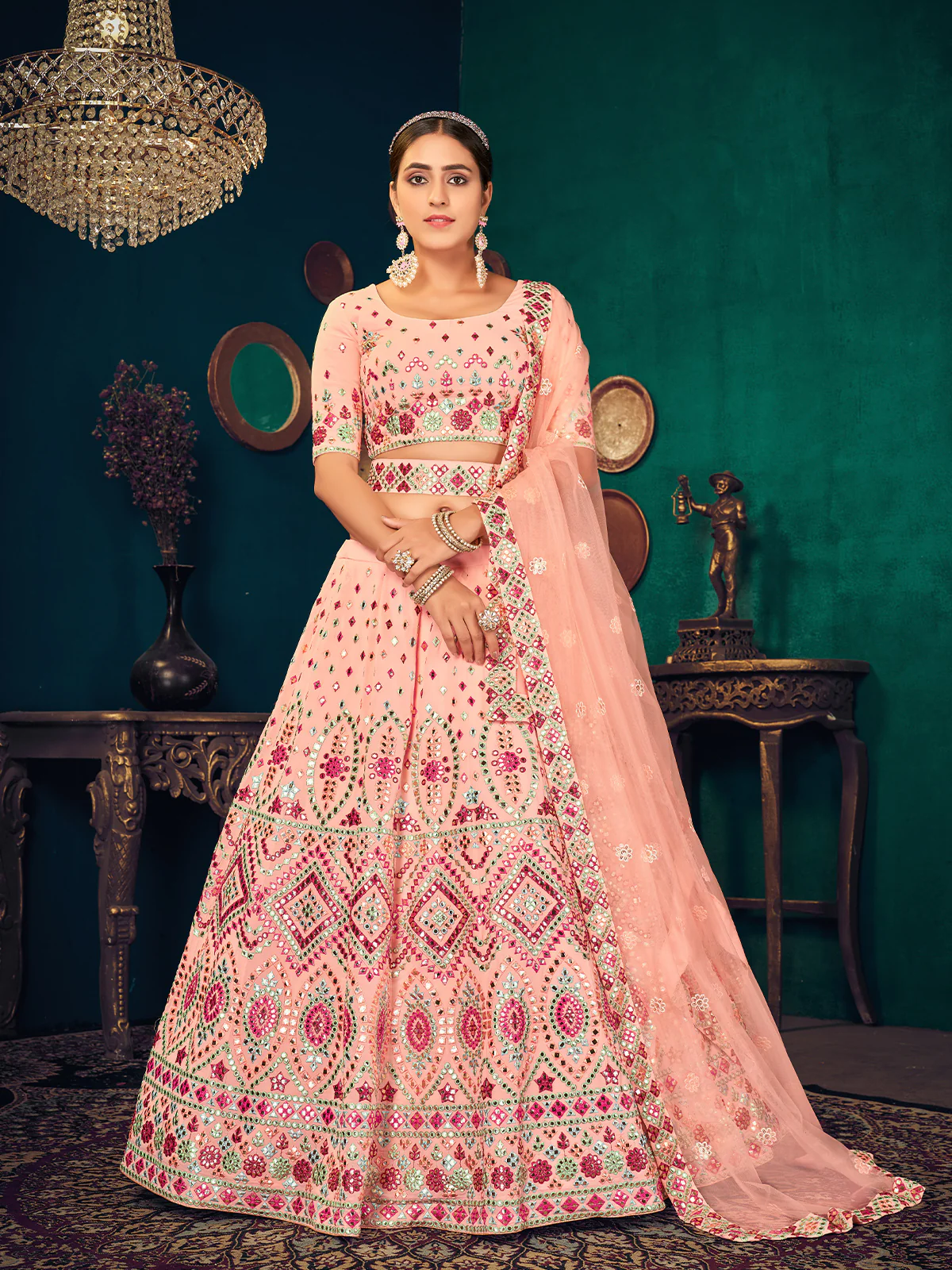 Odette Women Pink Semi Stitched Lehenga With  Unstitched Blouse - Image 2