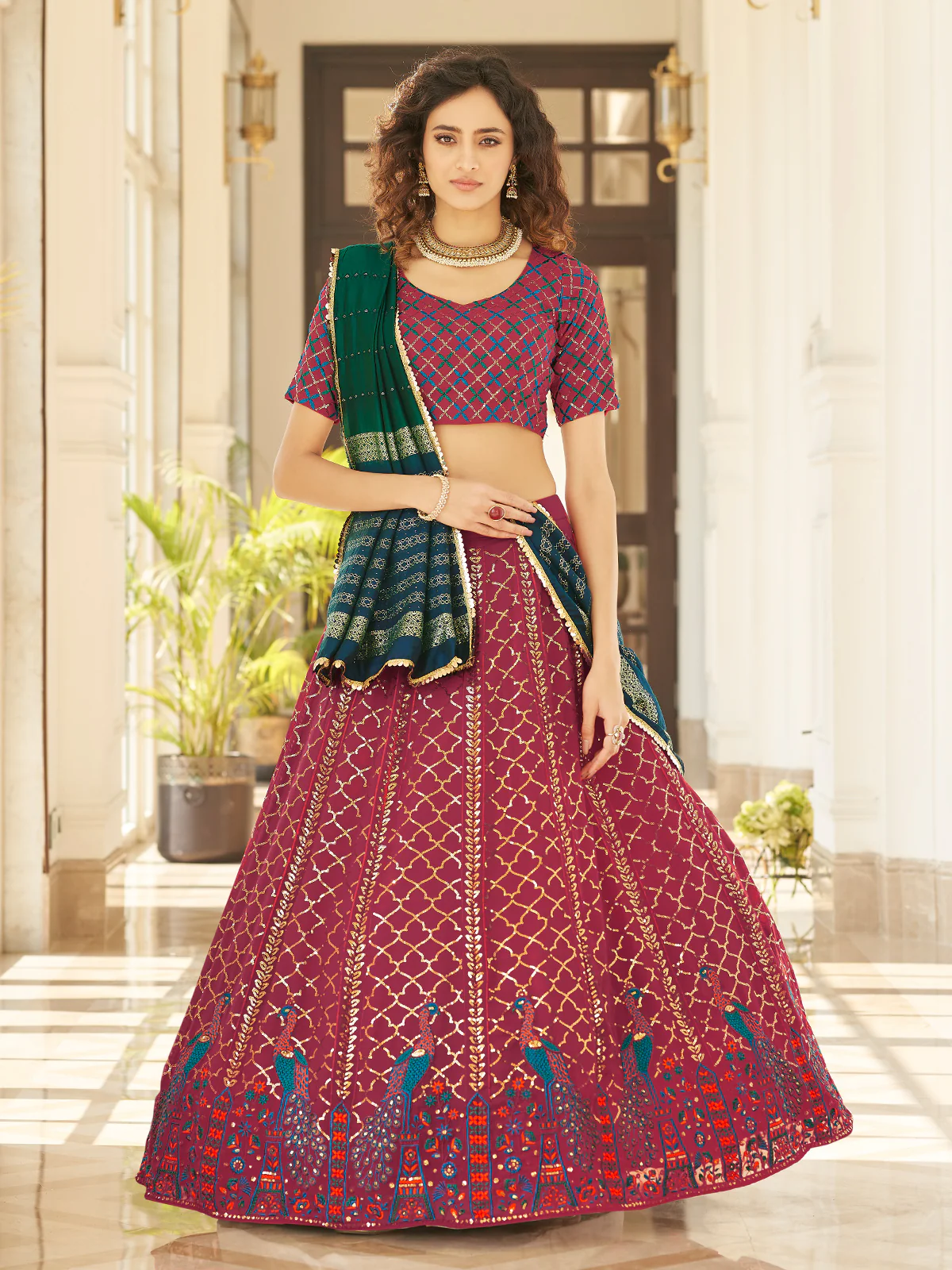 Odette Women Pink Semi Stitched Lehenga With  Unstitched Blouse - Image 2