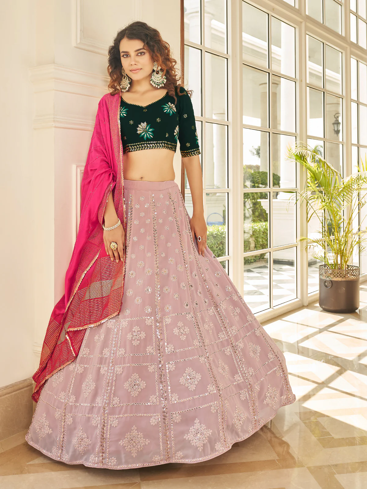 Odette Women Pink Semi Stitched Lehenga With  Unstitched Blouse - Image 2