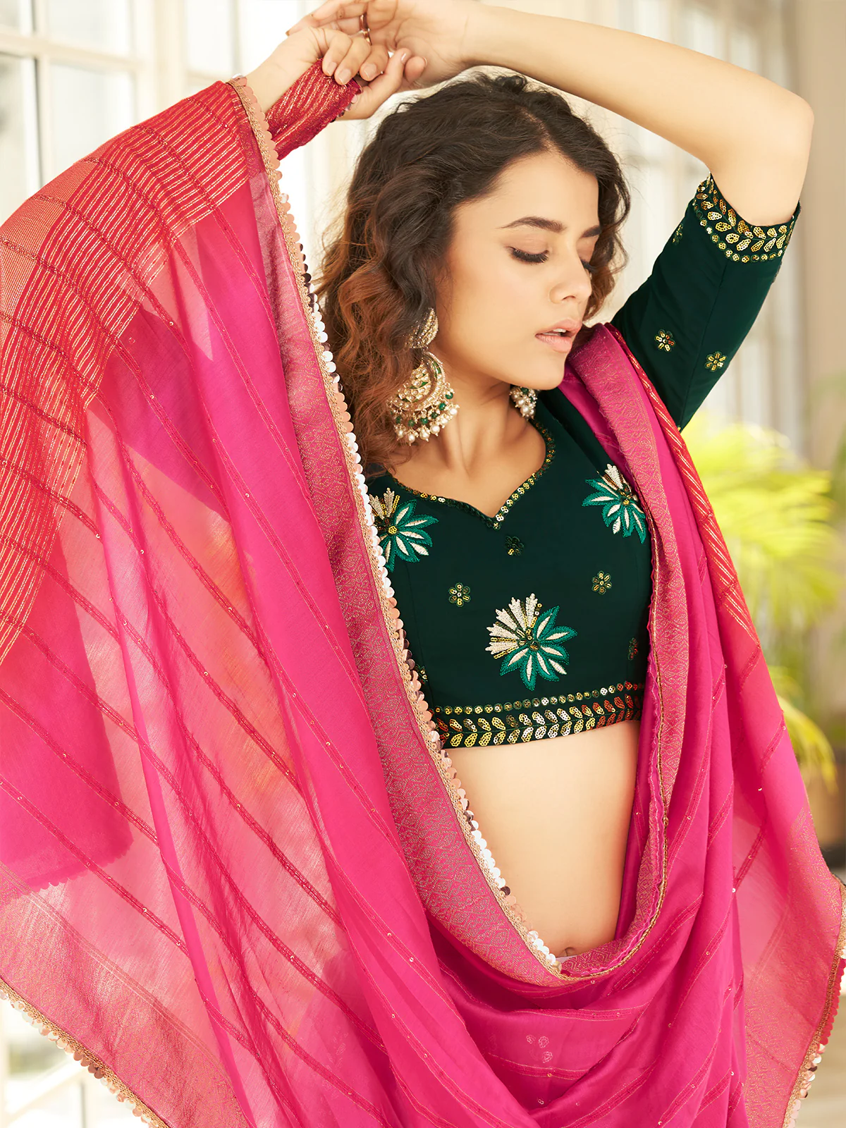 Odette Women Pink Semi Stitched Lehenga With  Unstitched Blouse - Image 3