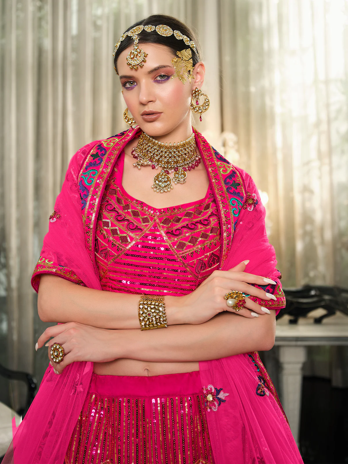 Odette Women Pink Semi Stitched Lehenga With  Unstitched Blouse - Image 3