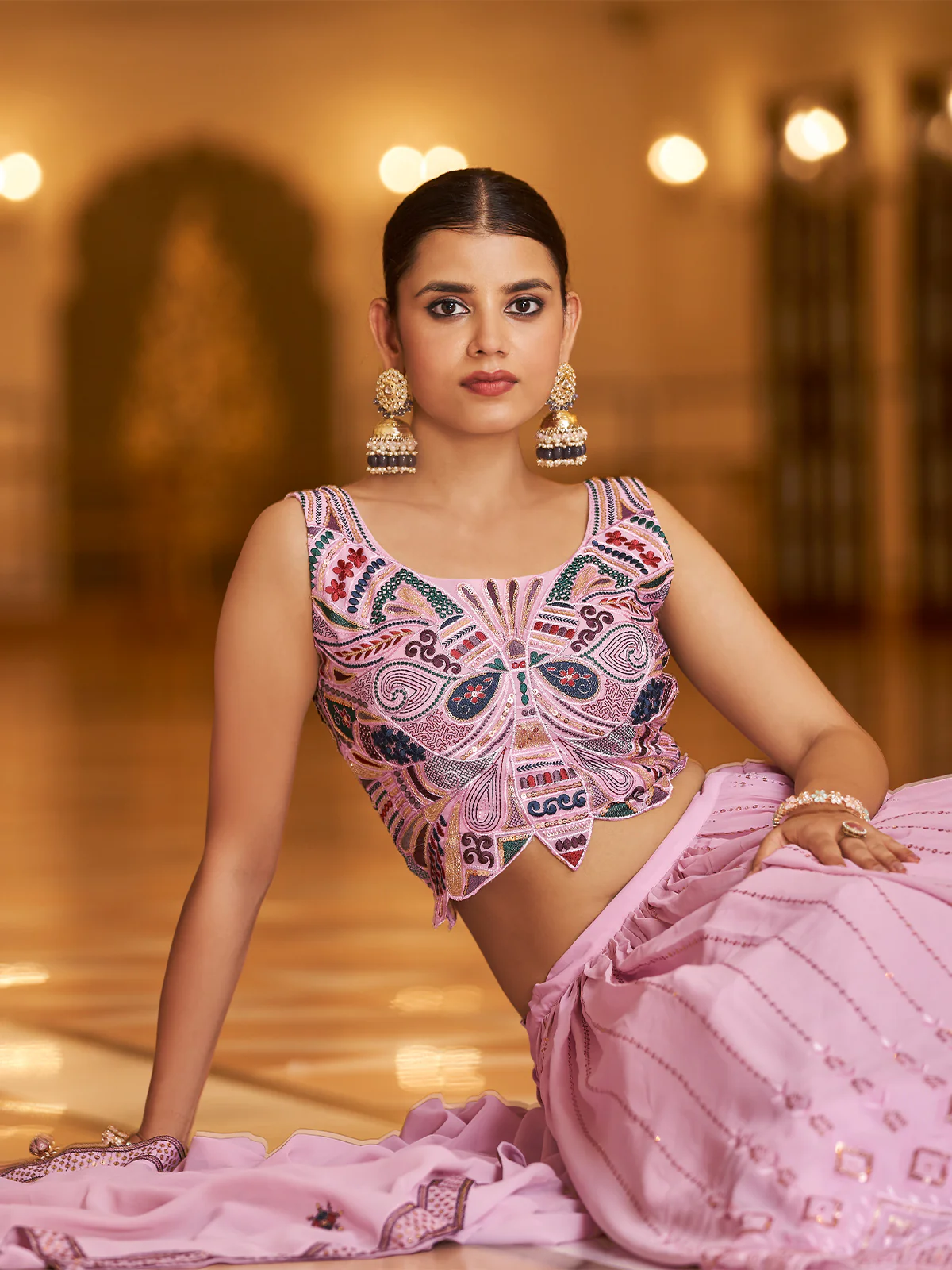 Odette Women Pink Semi Stitched Lehenga With  Unstitched Blouse - Image 2