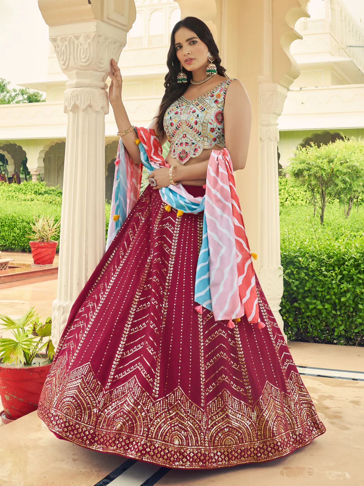 Odette Women Pink Semi Stitched Lehenga With  Unstitched Blouse - Image 2