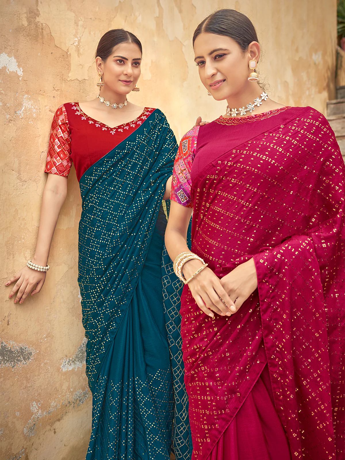 Odette Women Festive Designer Magenta Saree With Unstitched Blouse - Image 3