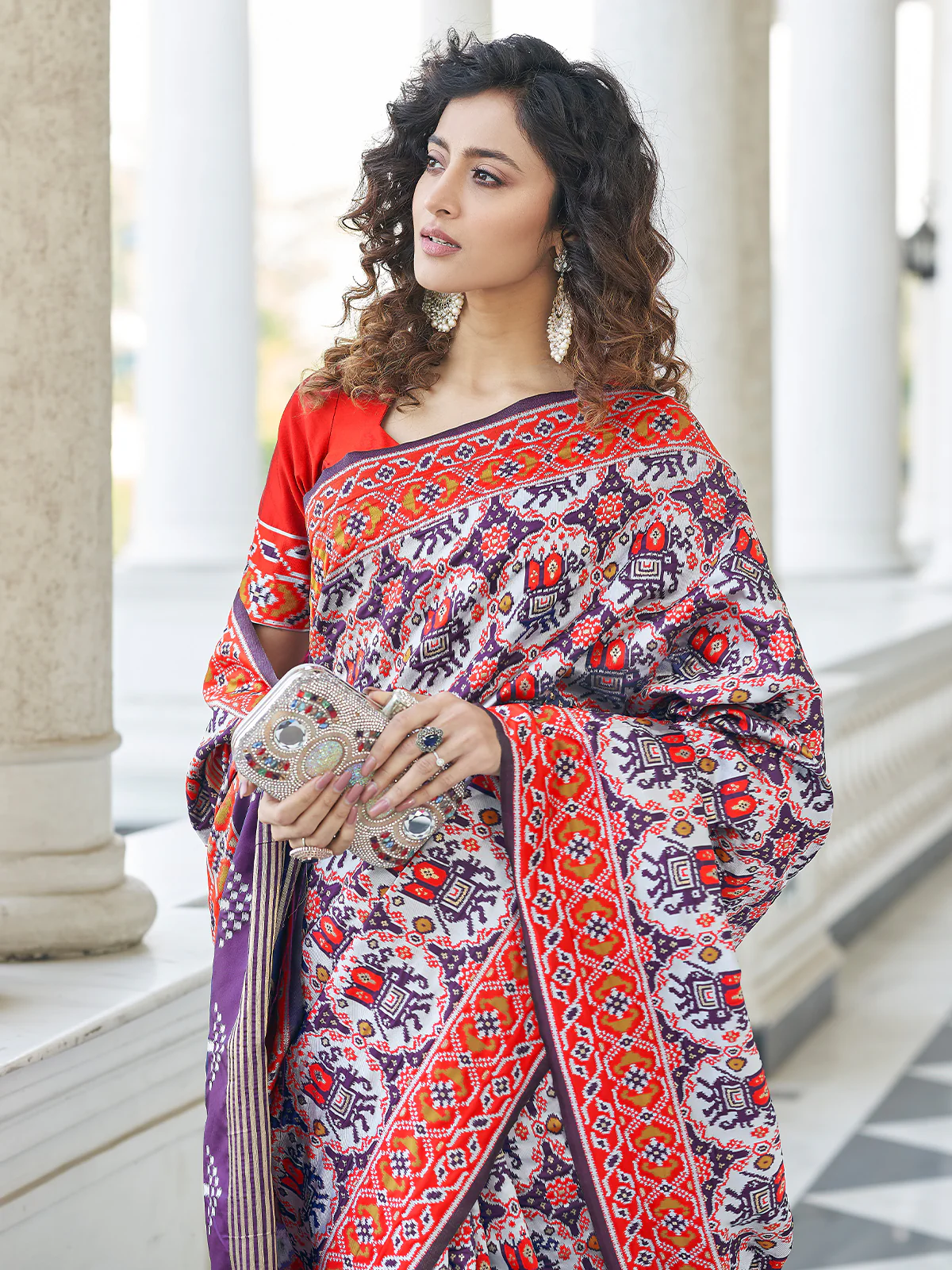 Odette Women Festive Designer Purple Saree With Unstitched Blouse - Image 2