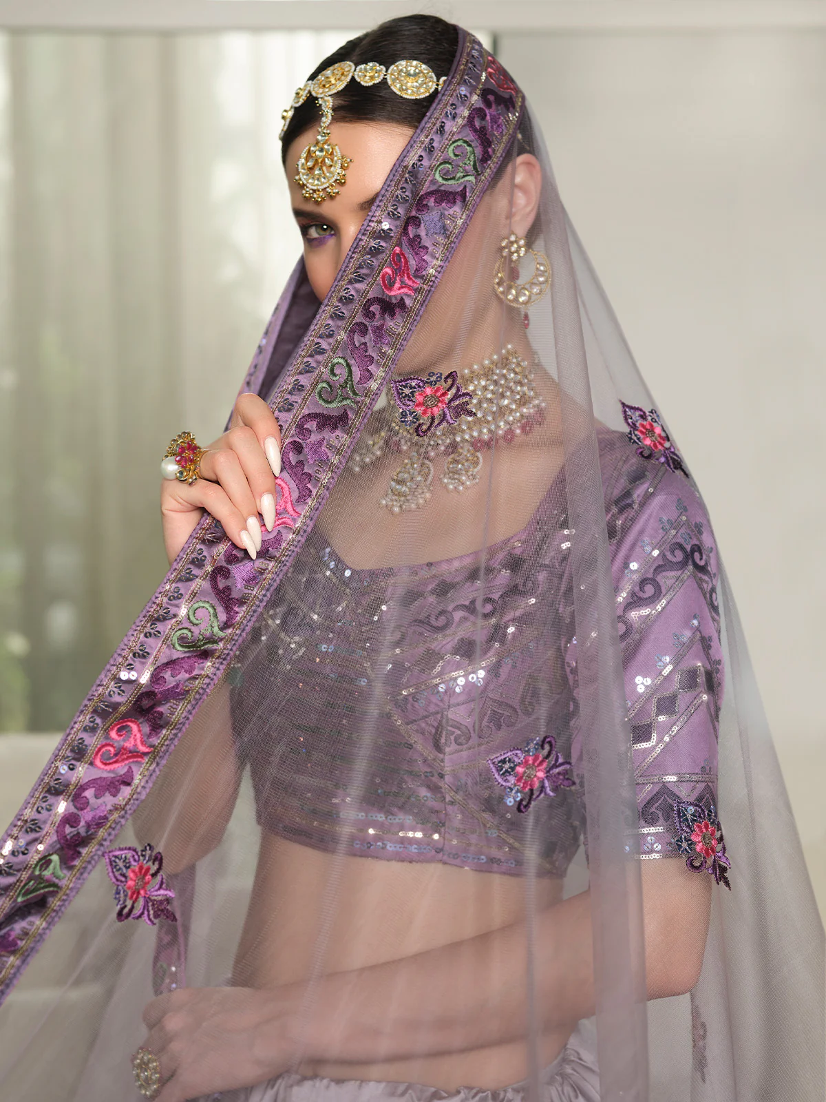 Odette Women Violet Semi Stitched Lehenga With  Unstitched Blouse - Image 4