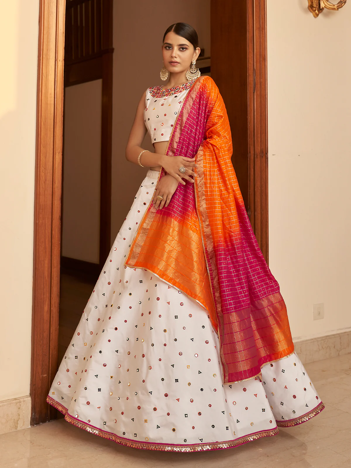 Odette Women White Semi Stitched Lehenga With  Unstitched Blouse - Image 2