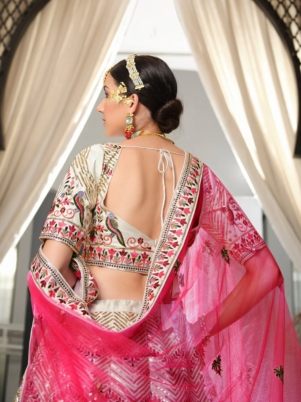 Odette Women White Semi Stitched Lehenga With  Unstitched Blouse - Image 4