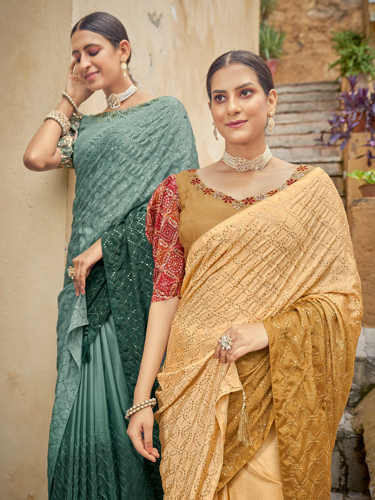 Odette Women Festive Designer Mustard Saree With Unstitched Blouse - Image 4