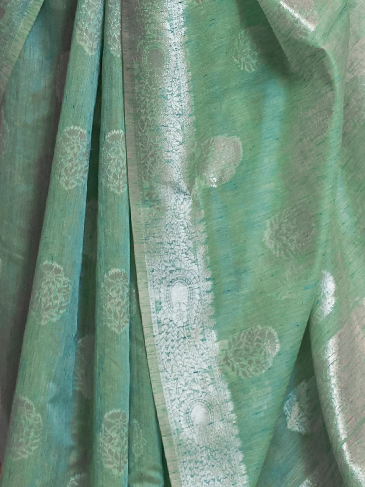 Odette Women Festive Green Linen Blend Woven Saree With Unstitched Blouse - Image 5