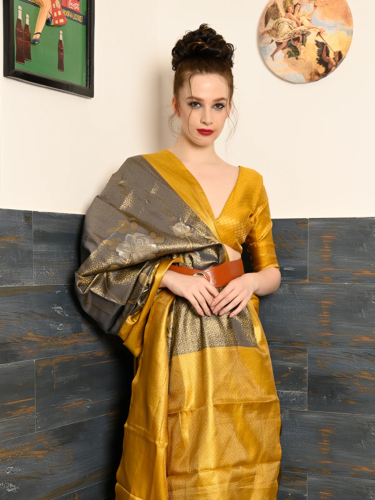 Odette Women Festive Grey Silk Blend Woven Saree With Unstitched Blouse - Image 3