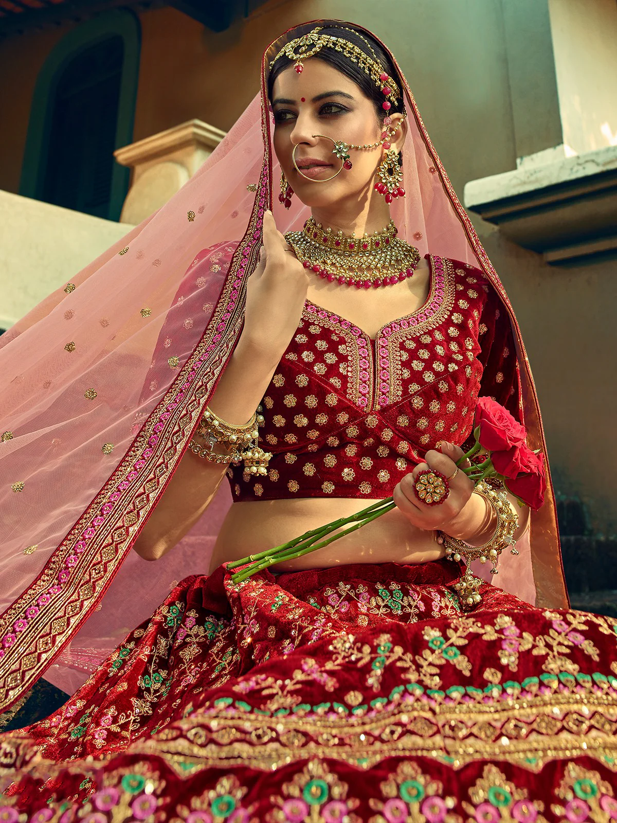 Odette Women Festive Maroon Semi Stitched Lehenga With Unstitched Blouse - Image 3